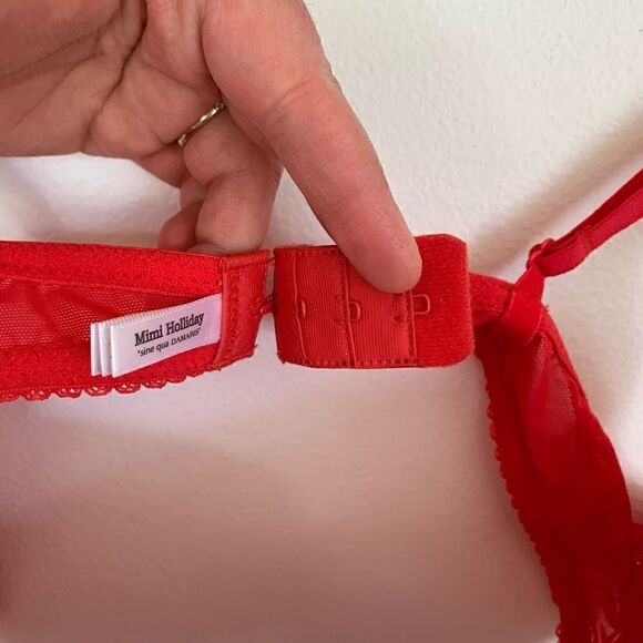 Mimi Holliday pink silk bra with red lace overlay - Picture 8 of 11